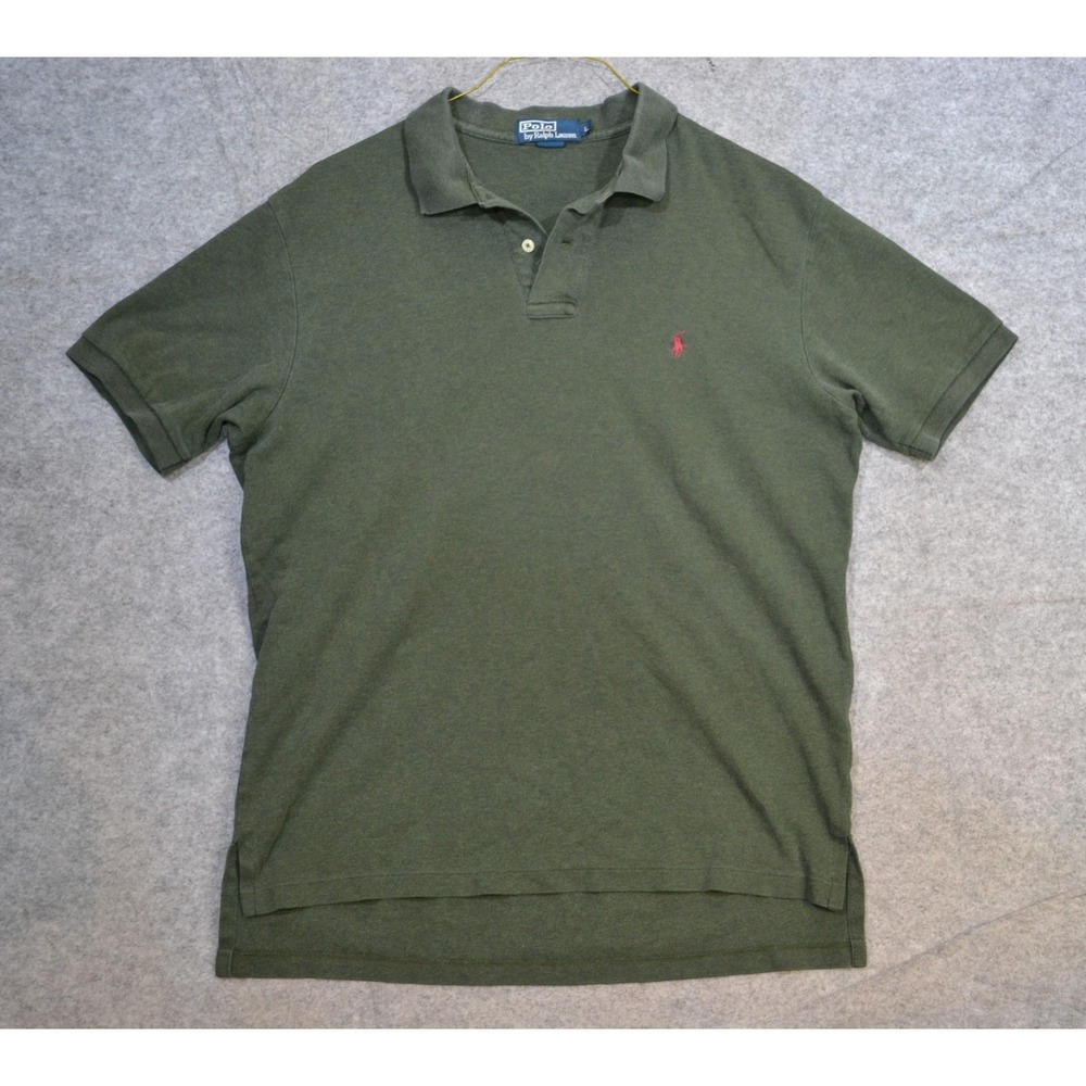 VTG Polo Ralph Lauren Polo Shirt Men L Green Knit Classic Short Sleeve Hong Kong